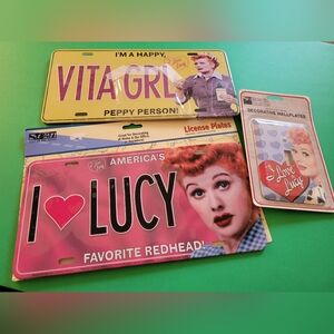 I Love Lucy Vintage License Plate and Decorative Wall Plate - Pink Yellow & Blue